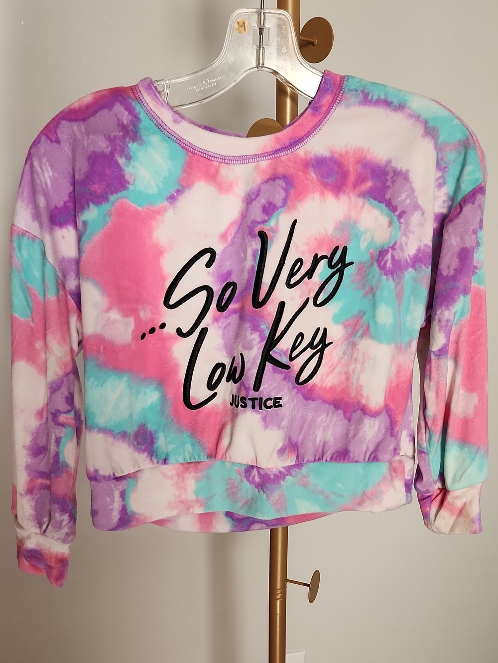 Justice Pastel Tie-Dye Cropped Sweatshirt - Pink Purple Teal